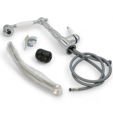 CUCINA OXFORD См-ль д/кухни моноком., с выдвижной лейкой, ручка белая/хром