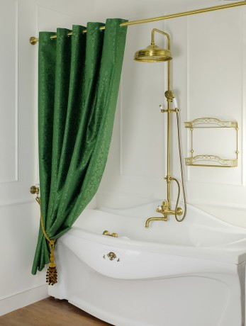 MIGLIORE Шторка L180xH200 см. для душа/ванны, текстиль, узор БАРОККО, цвет зеленый