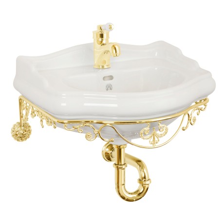 BELLA Комплект: консоль подвесная 55 см. ажурная золото, раковина керамика белая