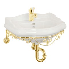 BELLA Комплект: консоль подвесная 55 см. ажурная золото, раковина керамика белая