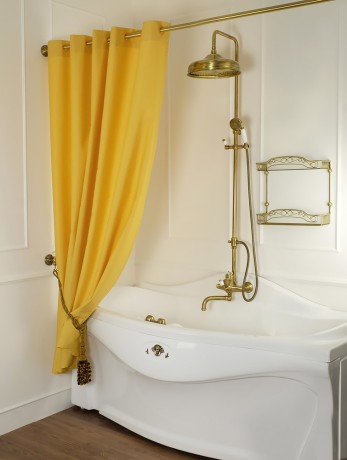 MIGLIORE Шторка L180xH200 см. для душа/ванны, текстиль, узор АР-ДЕКО, цвет бежево-золотой