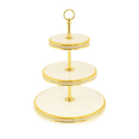 DUBAI Конфетница 3 яруса D33хН44,5 см на основании, керам/латун, цвет белый, декор золото, swarovski