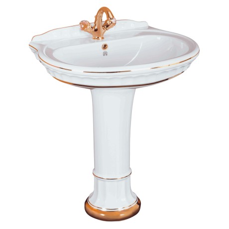 GIANETA Комплект: тюльпан напольный, раковина 70 см. на колонне, керамика белая/декор D1 золото