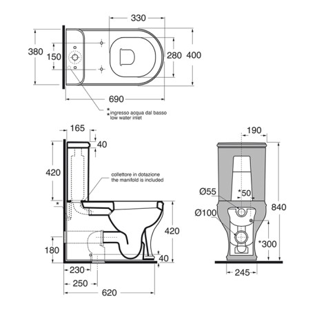 CHARME Унитаз моноблок 69х40 см, выпуск в стену, керамика, Shiny White (белый)