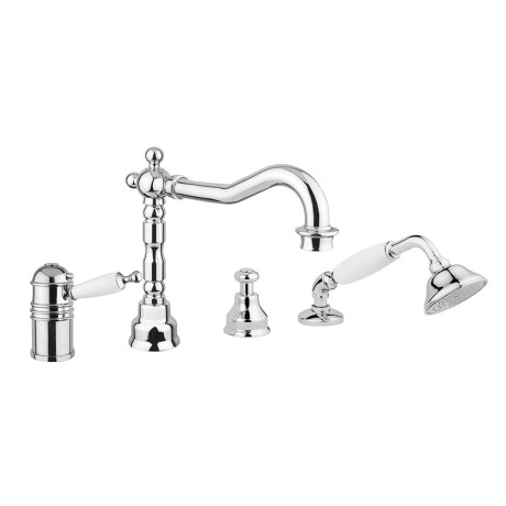 OXFORD См-ль на борт ванны моноком., термостат., на 4 отв., ручка белая, шланг1,6 м., хром