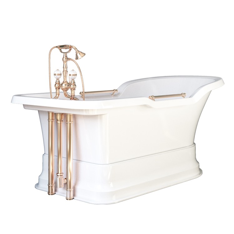 Ванна Migliore Impero Podium 25510 190x80 см, белая, отдельностоящая с ручками, на подиуме, cо сливом-переливом золото