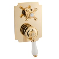 ERMITAGE См-ль скрытого монтажа моноком., 4-х позиционный с девиатором, ручка белая, золото