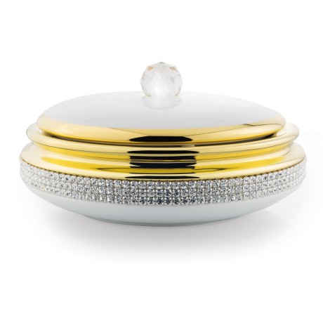 DUBAI Шкатулка 21хН9 см, керамика, цвет белый, декор золото, swarovski