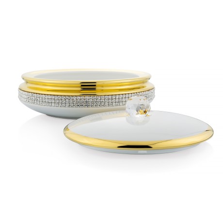 DUBAI Шкатулка 21хН9 см, керамика, цвет белый, декор золото, swarovski