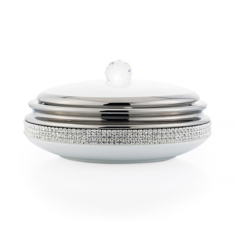 DUBAI Шкатулка 21хН9 см, керамика, цвет белый, декор платина, swarovski