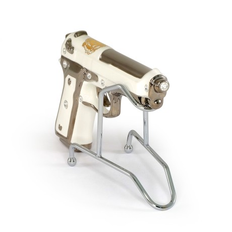 PISTOLETTO Пистолет 20х13 см. на подставке хром, керамика белая, декор платина/swarovski