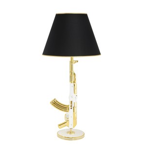 PISTOLETTO Лампа автомат с черным абажуром, керамика белая, декор золото/swarovski