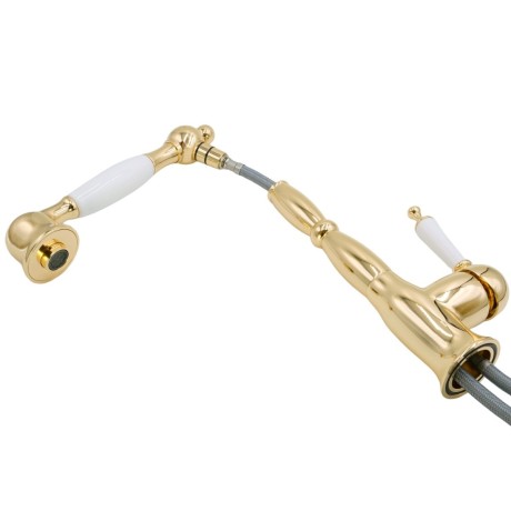 CUCINA OXFORD См-ль д/кухни моноком., с выдвижной лейкой, ручка белая/золото