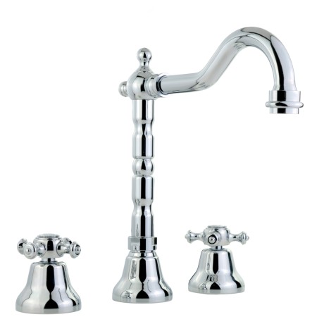 PRESTIGE См-ль д/раковины излив "змейка", на 3 отв., донный клапан "click-clack", хром