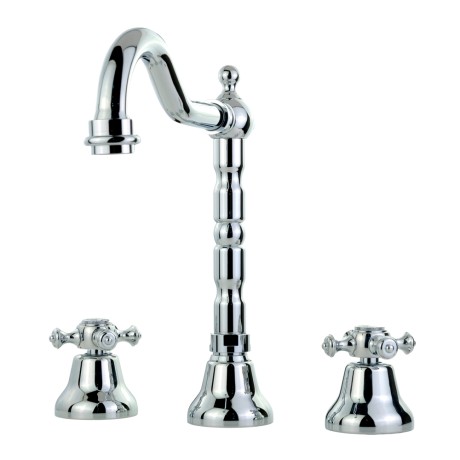 PRESTIGE См-ль д/раковины излив "змейка", на 3 отв., донный клапан "click-clack", хром