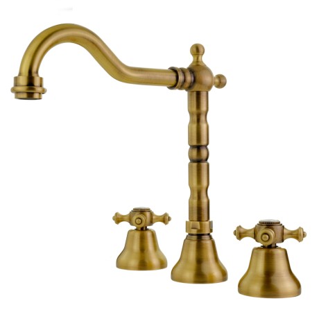 PRESTIGE См-ль д/раковины излив "змейка", на 3 отв., донный клапан "click-clack", бронза