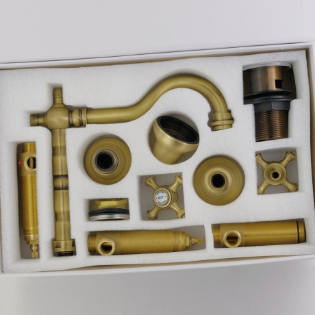 PRESTIGE См-ль д/раковины излив "змейка", на 3 отв., донный клапан "click-clack", бронза