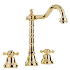 PRESTIGE См-ль д/раковины излив &quot;змейка&quot;, на 3 отв., донный клапан &quot;click-clack&quot;, золото