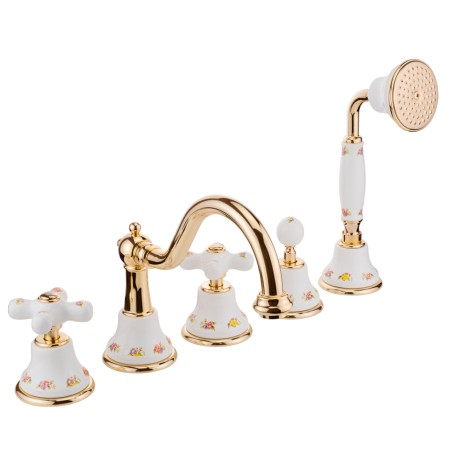 PROVANCE См-ль на борт ванны, на 5 отв., бел. с декором/золото