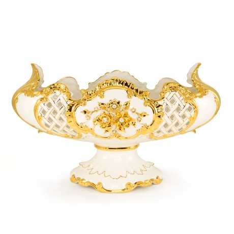 EMOZIONI Ваза настольная 58х27хН34 см, керамика, цвет белый, декор золото, swarovski