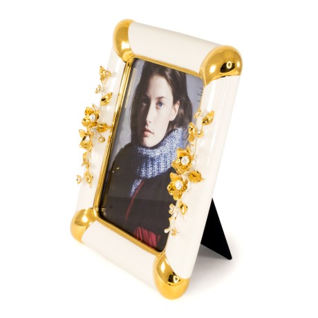 EMOZIONI Рамка для фотографий 26хН33 см, керамика, цвет белый, декор золото, swarovski