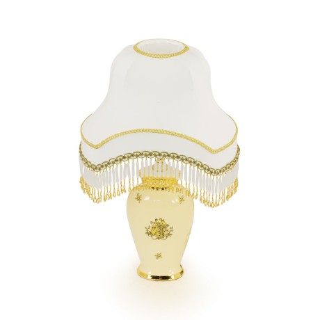 AMANTE CREMA Лампа настольная с абажуром, керамика кремовая / декор золото