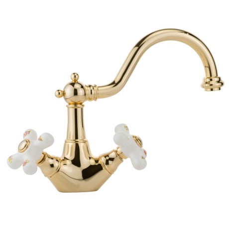 PROVANCE См-ль д/раковины, донный клапан "click-clack", бел. с декором/золото