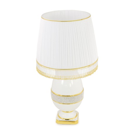 DUBAI Лампа настольная яйцо H.56 см. с абажуром, керамика белая / swarovski / декор золото