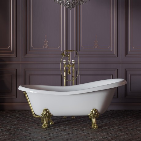 BELLA Ванна 170x80xH74 см. на лапах "LEONE" LUX, белая, слив/перелив золото