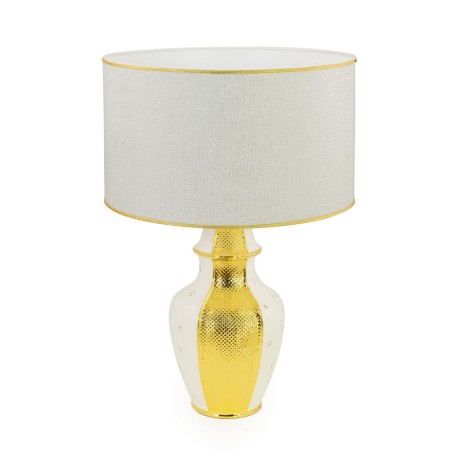 DUBAI Лампа настольная H.67 см. с абажуром, керамика белая / swarovski / декор золото