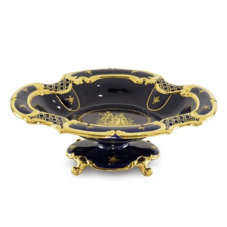 AMANTE BLU Ваза настольная 47x35xH16 см на основании, керамика, цвет синий, декор золото