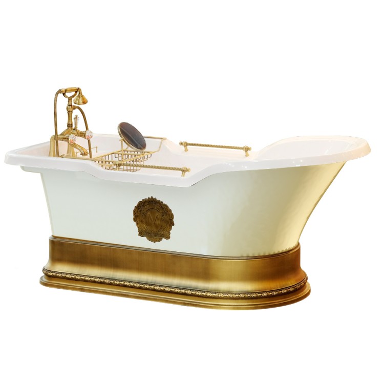 Ванна Migliore Impero Podium 25809 187x80 см, белая, отдельностоящая с ручками, на подиуме, cо сливом-переливом бронза