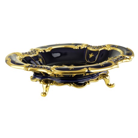 AMANTE BLU Ваза настольная 47x35xH12 см на ножках, керамика, цвет синий, декор золото