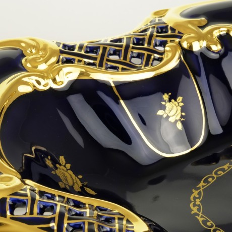 AMANTE BLU Ваза настольная 47x35xH12 см на ножках, керамика, цвет синий, декор золото