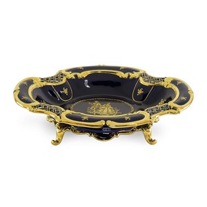 AMANTE BLU Ваза настольная 47x35xH12 см на ножках, керамика, цвет синий, декор золото