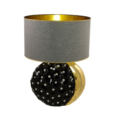TOKIO Лампа настольная H.74 см. с абажуром, керамика черная / swarovski / декор золото
