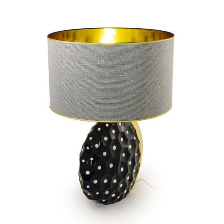 TOKIO Лампа настольная H.74 см. с абажуром, керамика черная / swarovski / декор золото