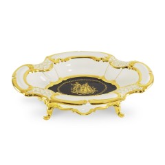 AMANTE BNB Ваза настольная 47x35xH12 см на ножках, керамика, цвет белый/синий, декор золото