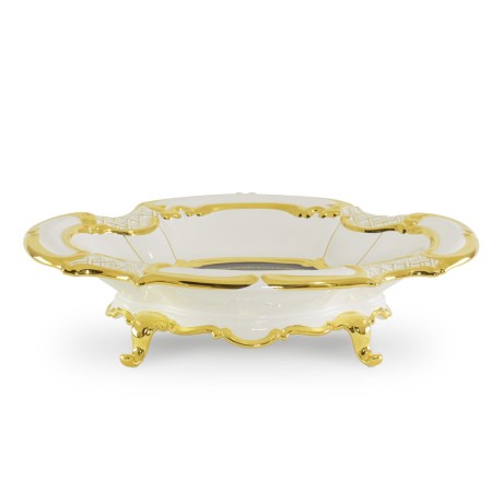 AMANTE BNB Ваза настольная 47x35xH12 см на ножках, керамика, цвет белый/синий, декор золото