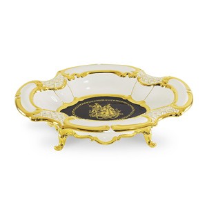 AMANTE BNB Ваза настольная 47x35xH12 см на ножках, керамика, цвет белый/синий, декор золото