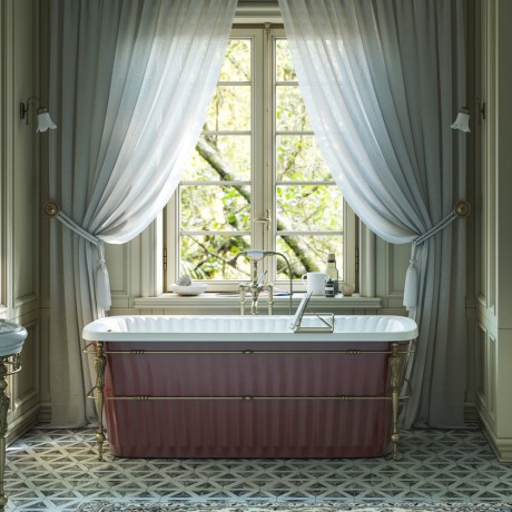 OLIVIA CONSOLE Ванна 174x83хH66 см. белая, панель красная, консоль, слив/перелив бронза