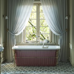 OLIVIA CONSOLE Ванна 174x83хH66 см. белая, панель красная, консоль, слив/перелив бронза