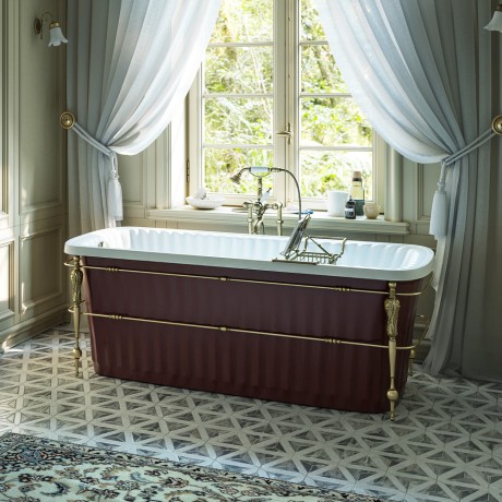 OLIVIA CONSOLE Ванна 174x83хH66 см. белая, панель красная, консоль, слив/перелив бронза