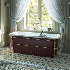 OLIVIA CONSOLE Ванна 174x83хH66 см. белая, панель красная, консоль, слив/перелив бронза