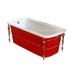 OLIVIA CONSOLE Ванна 174x83хH66 см. белая, панель красная, консоль, слив/перелив бронза