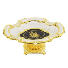 AMANTE BNB Ваза настольная 47x35xH19 см на основании, керамика/латунь, цвет белый/синий,декор золото