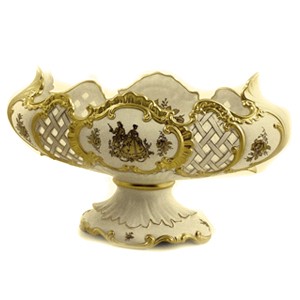 AMANTE CREMA Ваза настольная 58х23хН34 см, керамика, цвет кремовый, декор золото