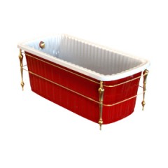 OLIVIA CONSOLE Ванна 174x83хH66 см. белая, панель красная, консоль, слив/перелив золото