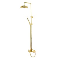 ERMITAGE MINI Душевой настенный гарнитур с верхним душем d 200 мм.(излив, шланг, ручной душ), золото