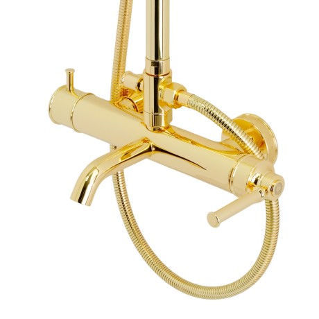 ERMITAGE MINI Душевой настенный гарнитур с верхним душем d 200 мм.(излив, шланг, ручной душ), золото